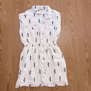 Japana White Dress with Green Cactus Women's Size M